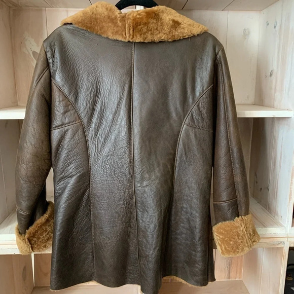 Brown Genuine Leather Shearling Jacket - Picture 3 of 12
